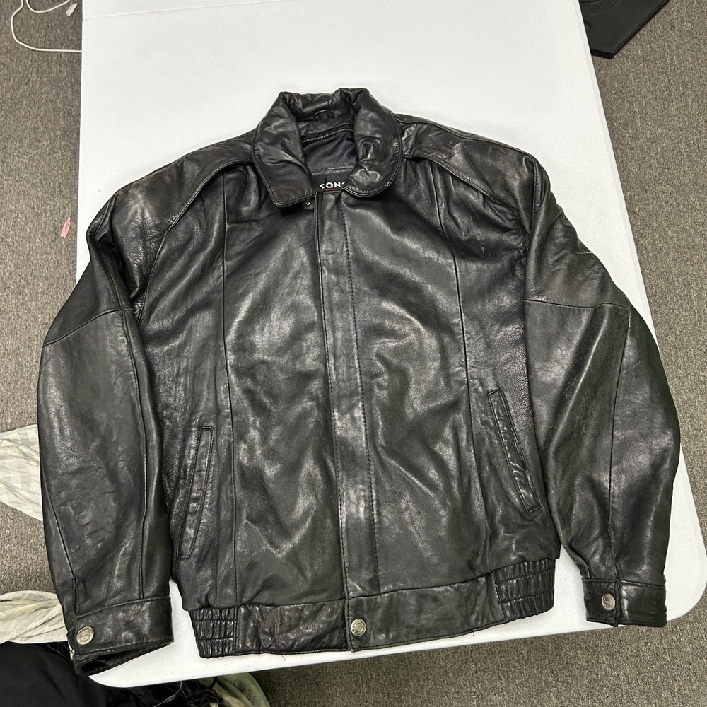 Wilsons Leather Bomber Jacket Mens Small Black Vintage Full Zip Elastic Waist D3